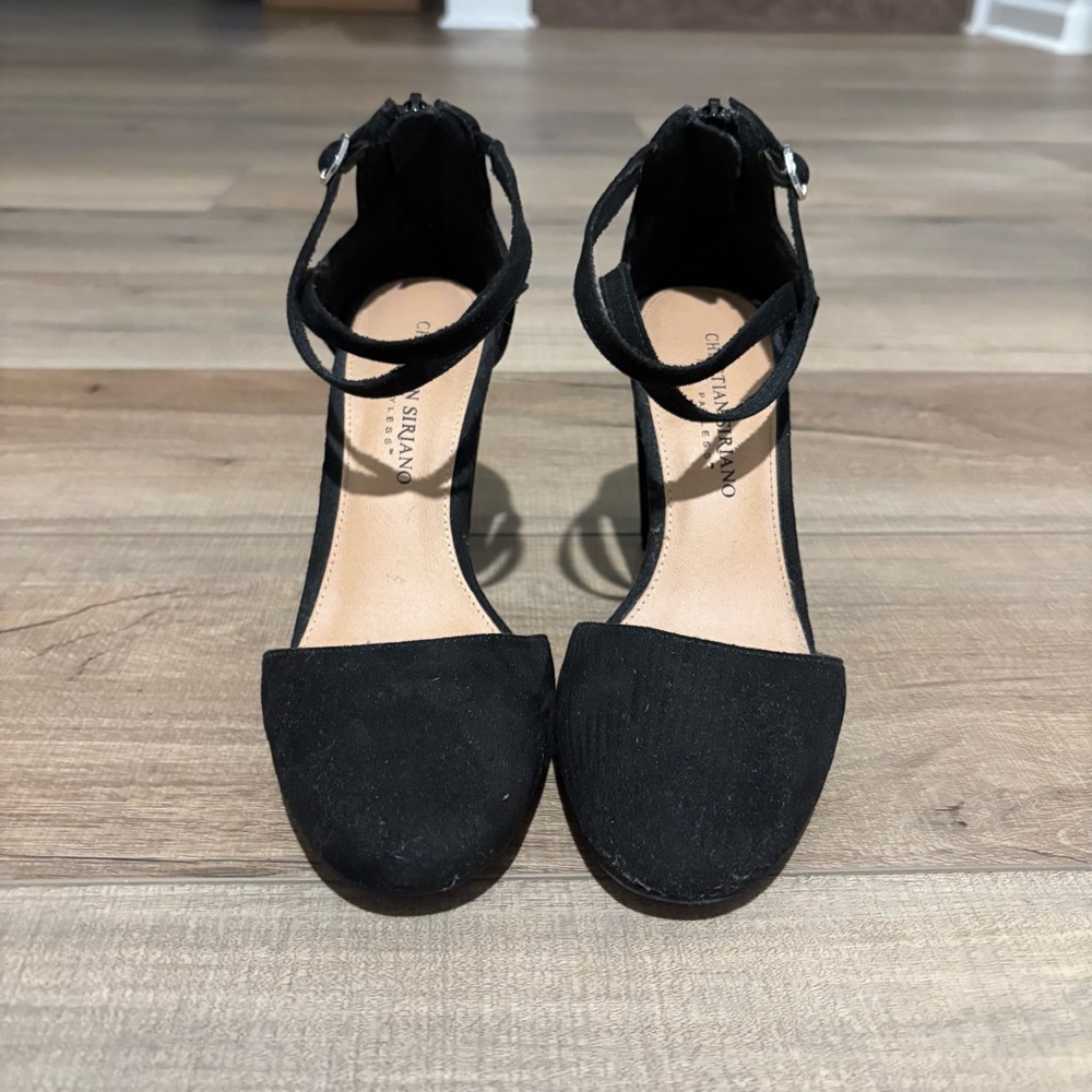 Christian Siriano Kam Criss-Cross suede Pump Heel Shoes black‎ size 6.5 - Picture 2 of 8